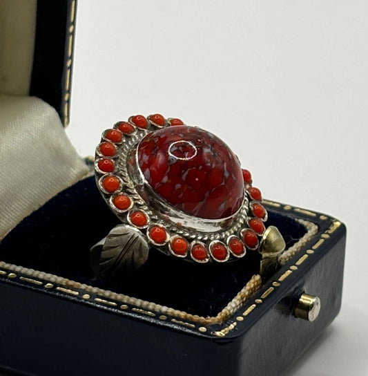 Vintage Sterling Silver Ring with Coral, P