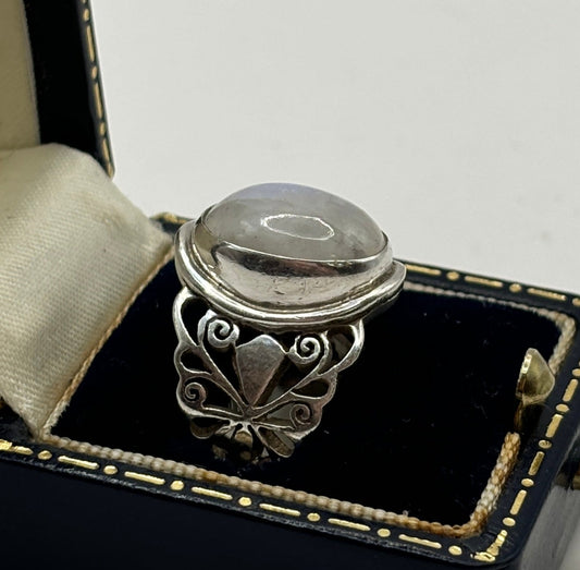 =Vintage Sterling Silver Ring with Moonstone, Size K