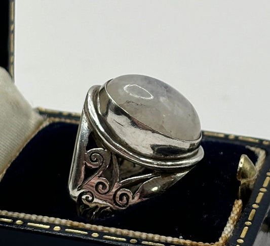 =Vintage Sterling Silver Ring with Moonstone, Size L