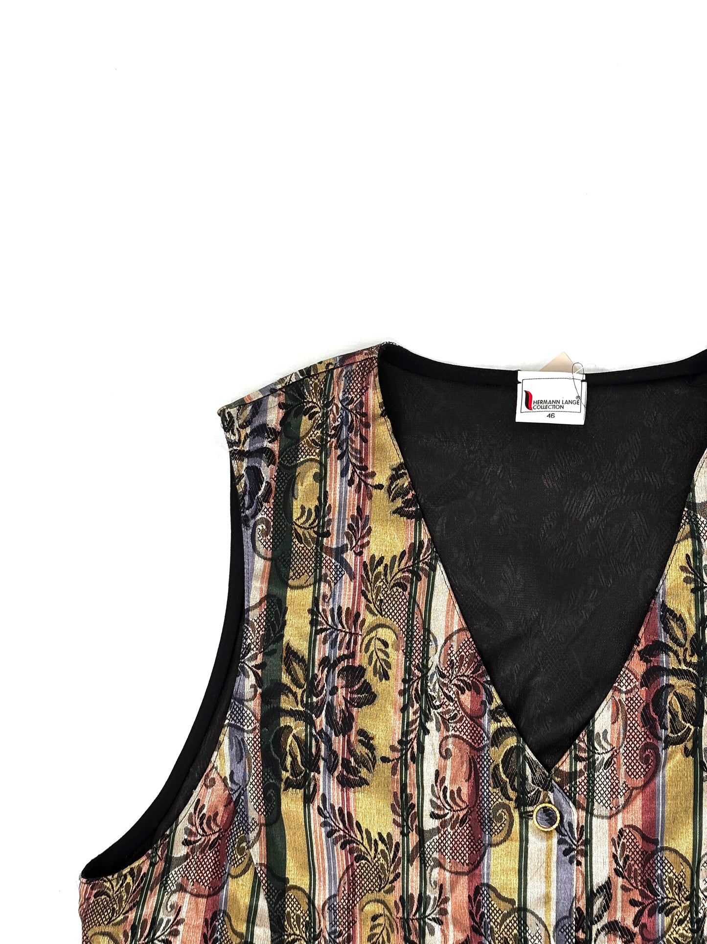 Vintage Metallic Stripe Waistcoat with Floral Motifs