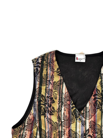 Vintage Metallic Stripe Waistcoat with Floral Motifs