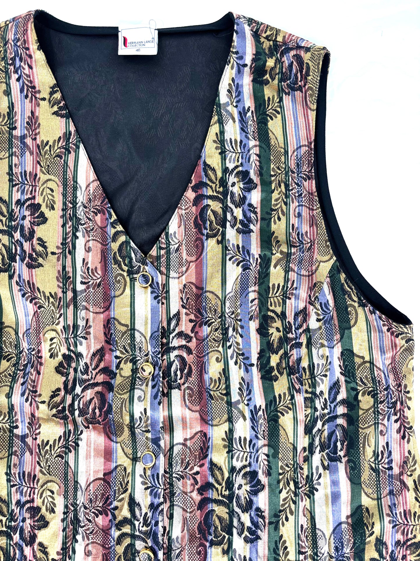 Vintage Metallic Stripe Waistcoat with Floral Motifs