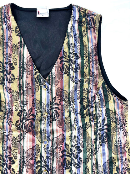 Vintage Metallic Stripe Waistcoat with Floral Motifs