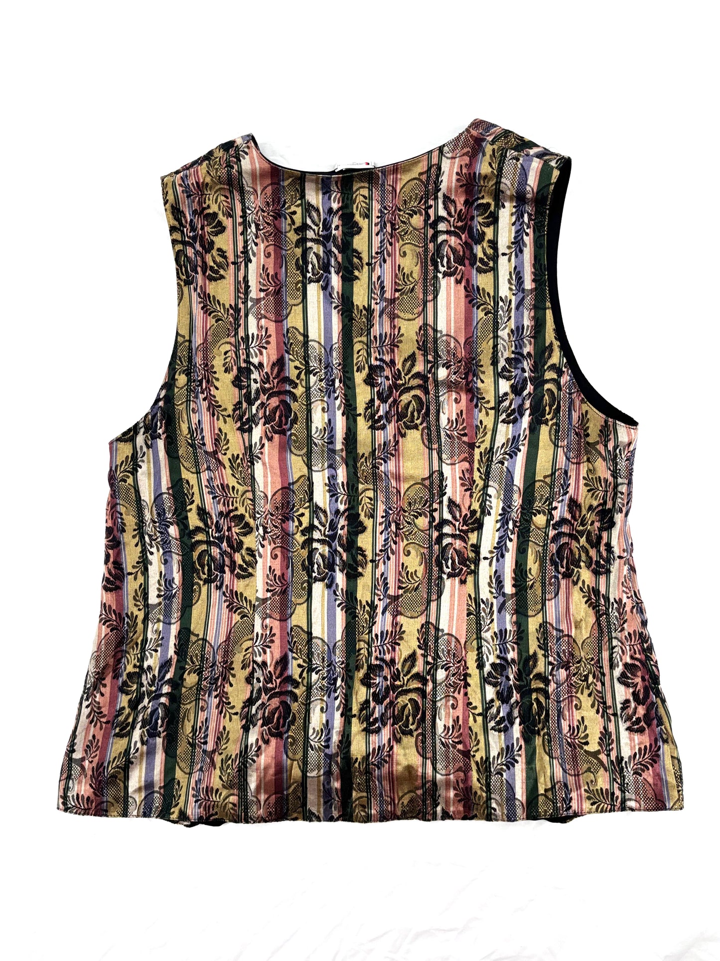 Vintage Metallic Stripe Waistcoat with Floral Motifs