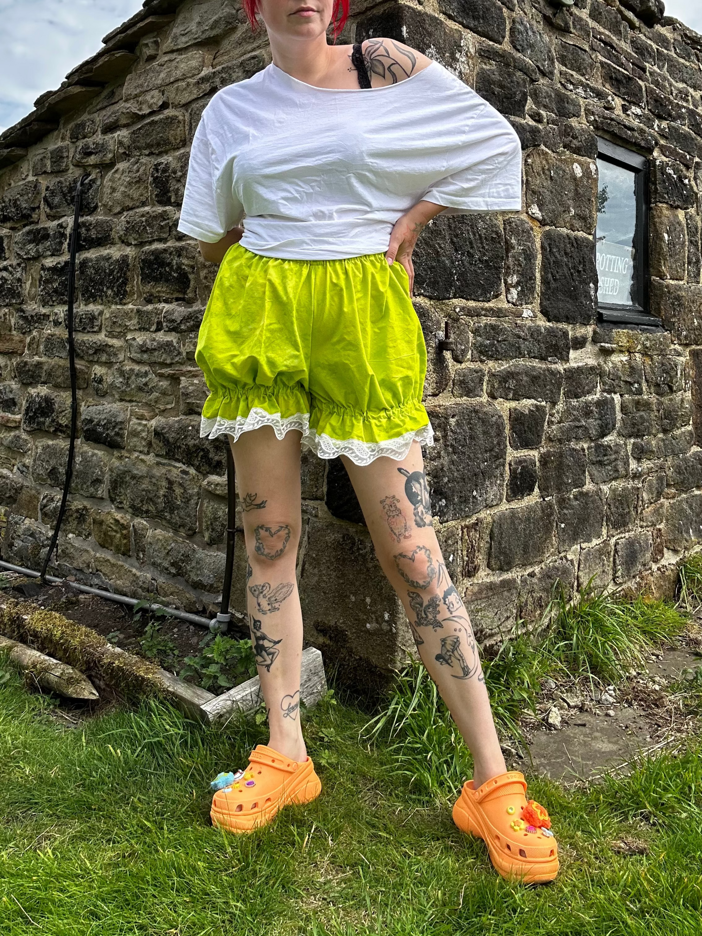 Mini Bloomers // Lime Green Cotton with Lace Trim // size M (UK 12-14)