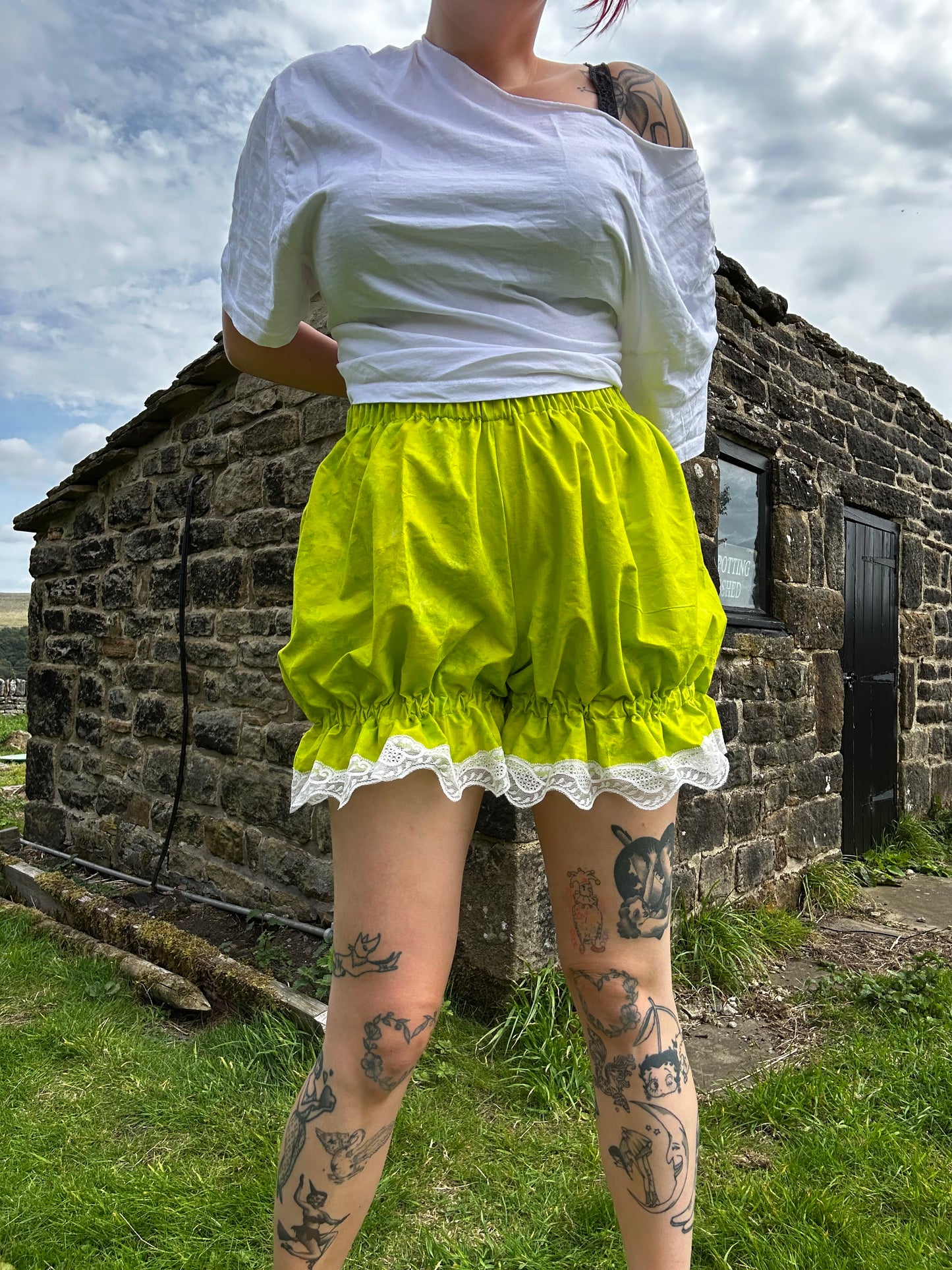 Mini Bloomers // Lime Green Cotton with Lace Trim // size M (UK 12-14)