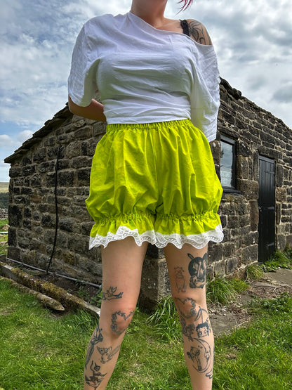 Mini Bloomers // Lime Green Cotton with Lace Trim // size M (UK 12-14)