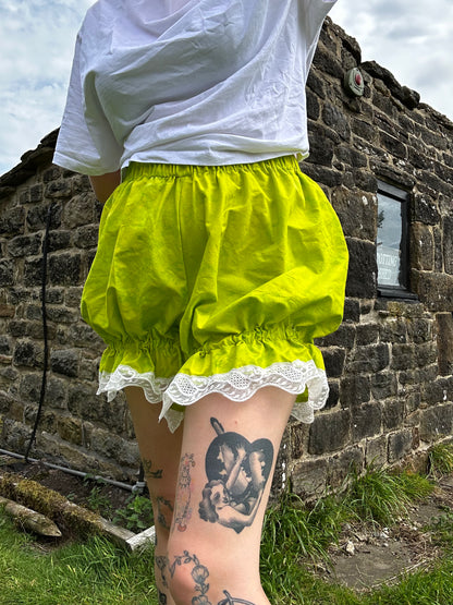 Mini Bloomers // Lime Green Cotton with Lace Trim // size M (UK 12-14)