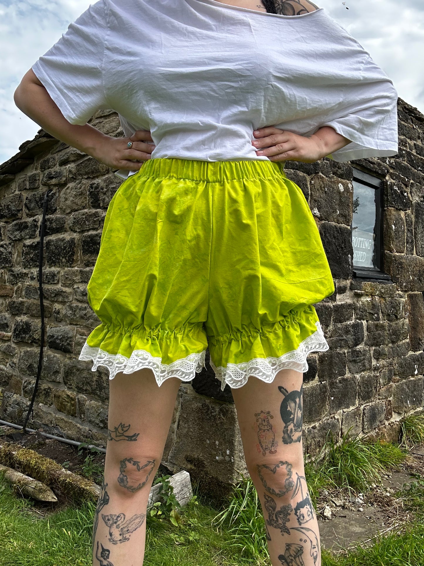 Mini Bloomers // Lime Green Cotton with Lace Trim // size M (UK 12-14)