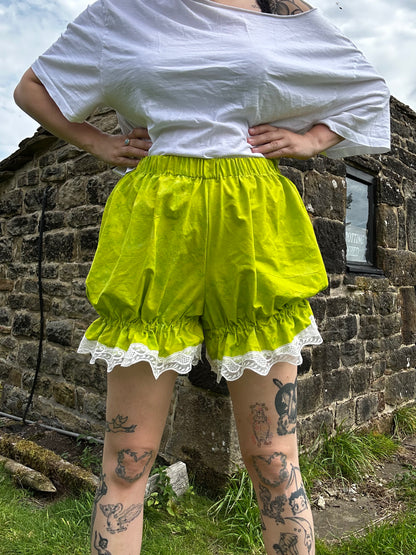 Mini Bloomers // Lime Green Cotton with Lace Trim // size M (UK 12-14)
