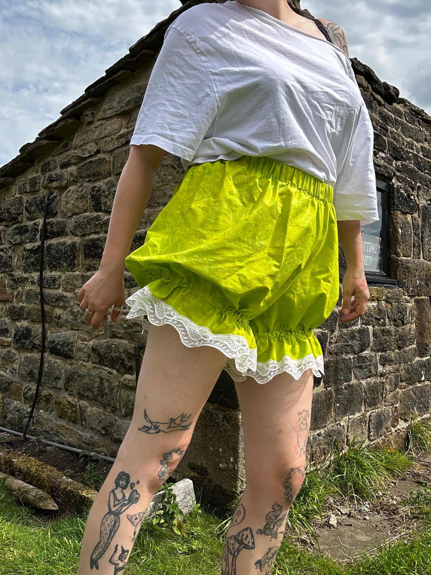 Mini Bloomers // Lime Green Cotton with Lace Trim // size M (UK 12-14)