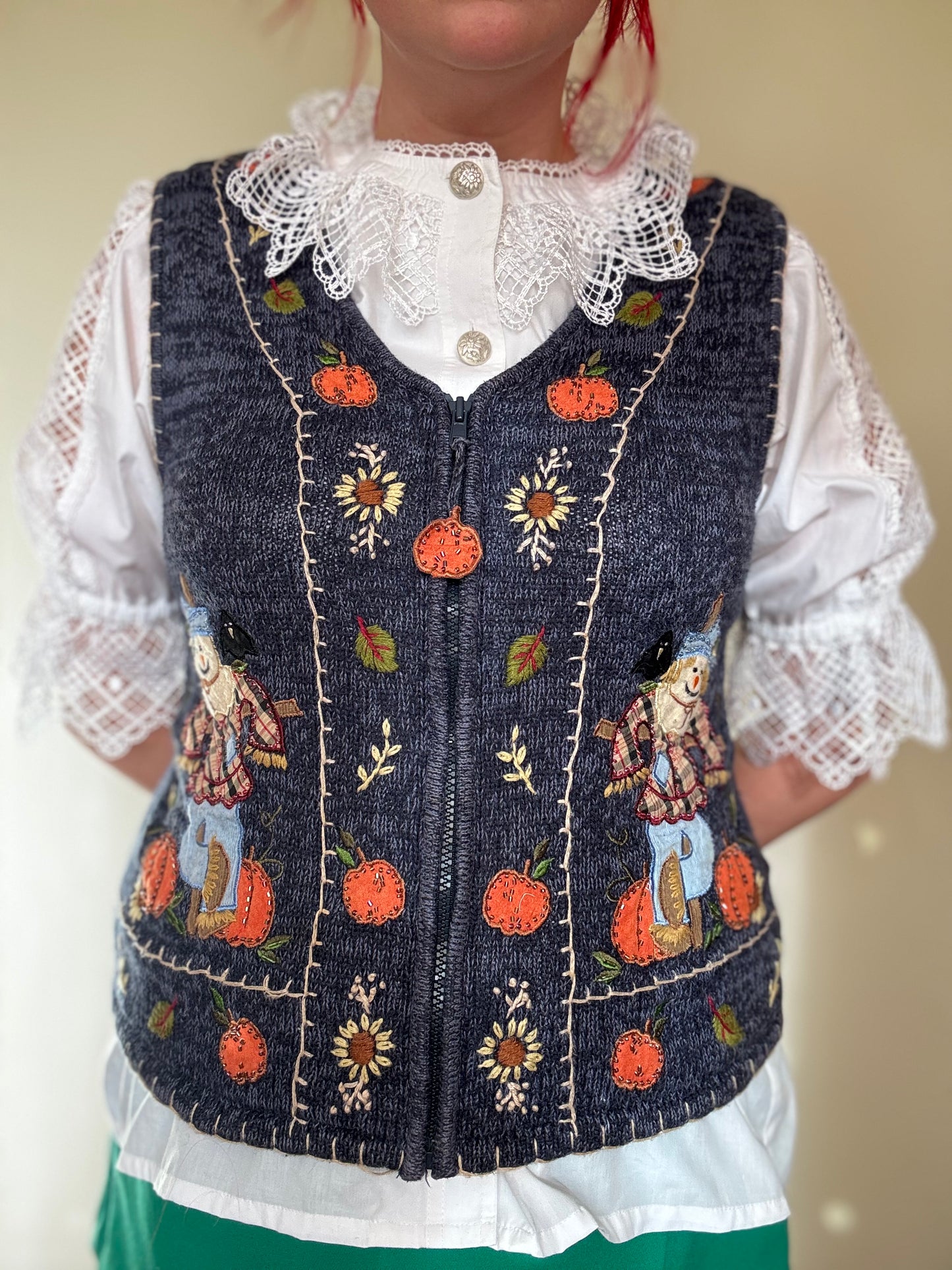 Vintage Blue Scarecrow Zipped Waistcoat