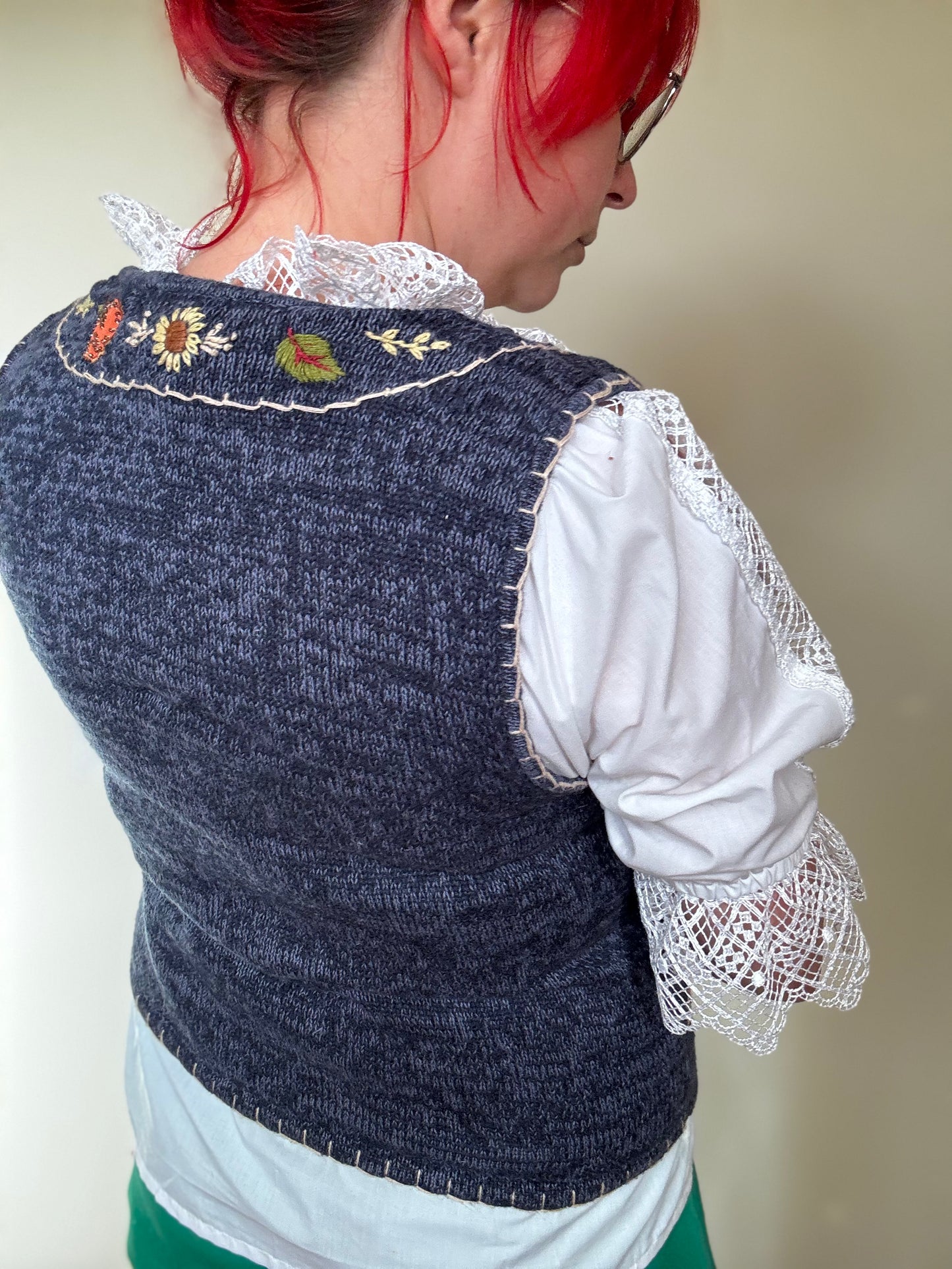 Vintage Blue Scarecrow Zipped Waistcoat