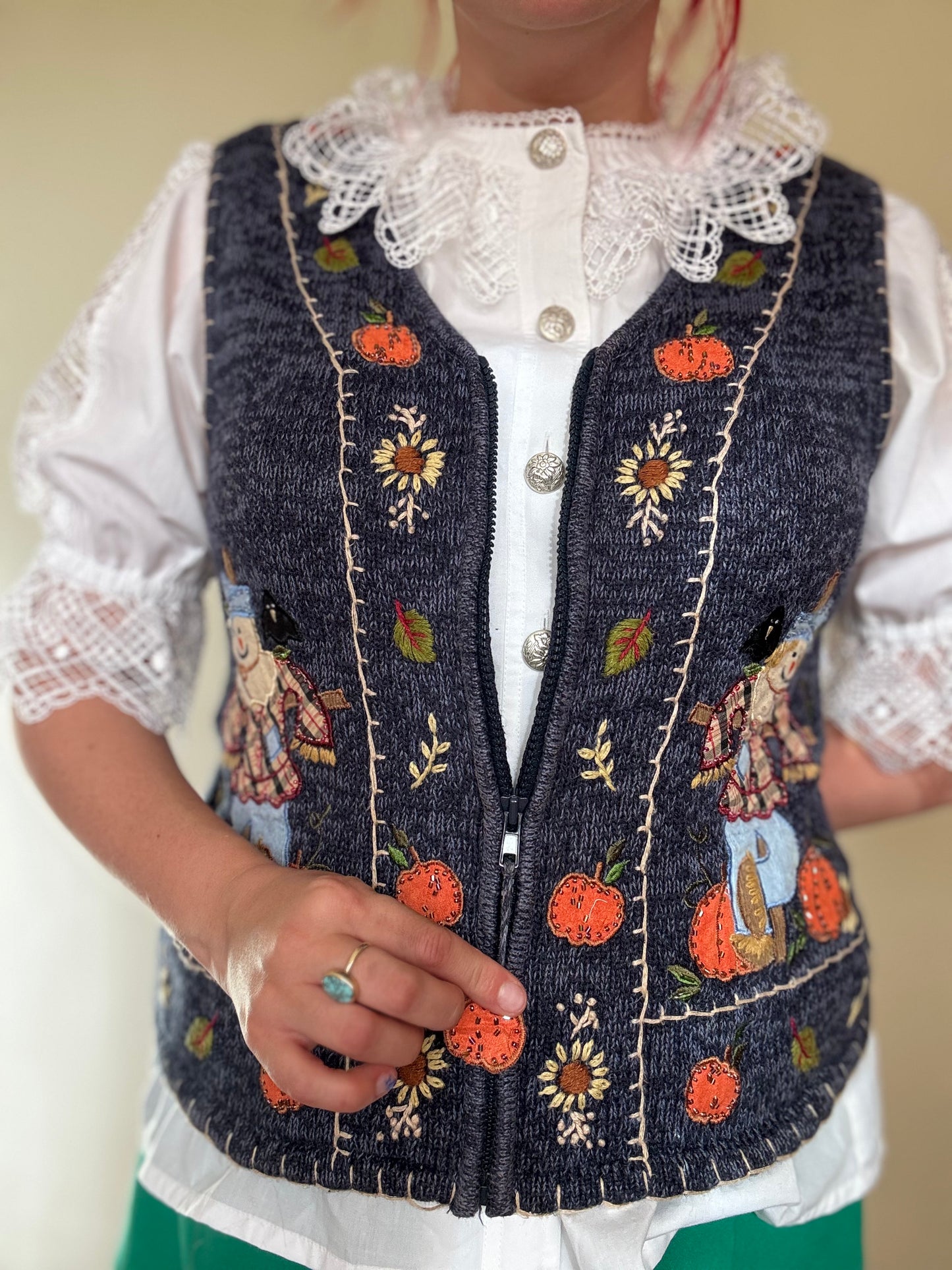 Vintage Blue Scarecrow Zipped Waistcoat