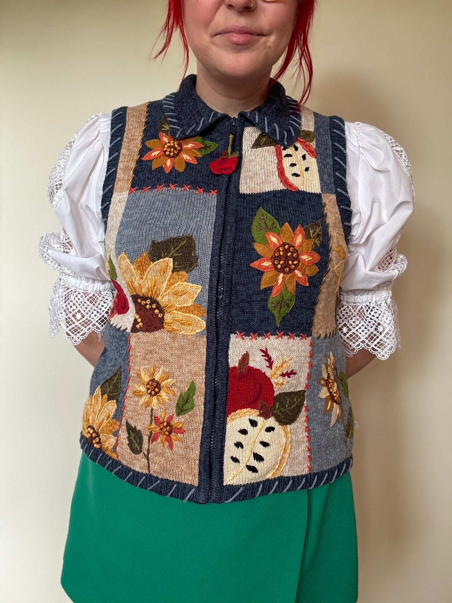 Vintage Fruits & Florals Zipped Waistcoat