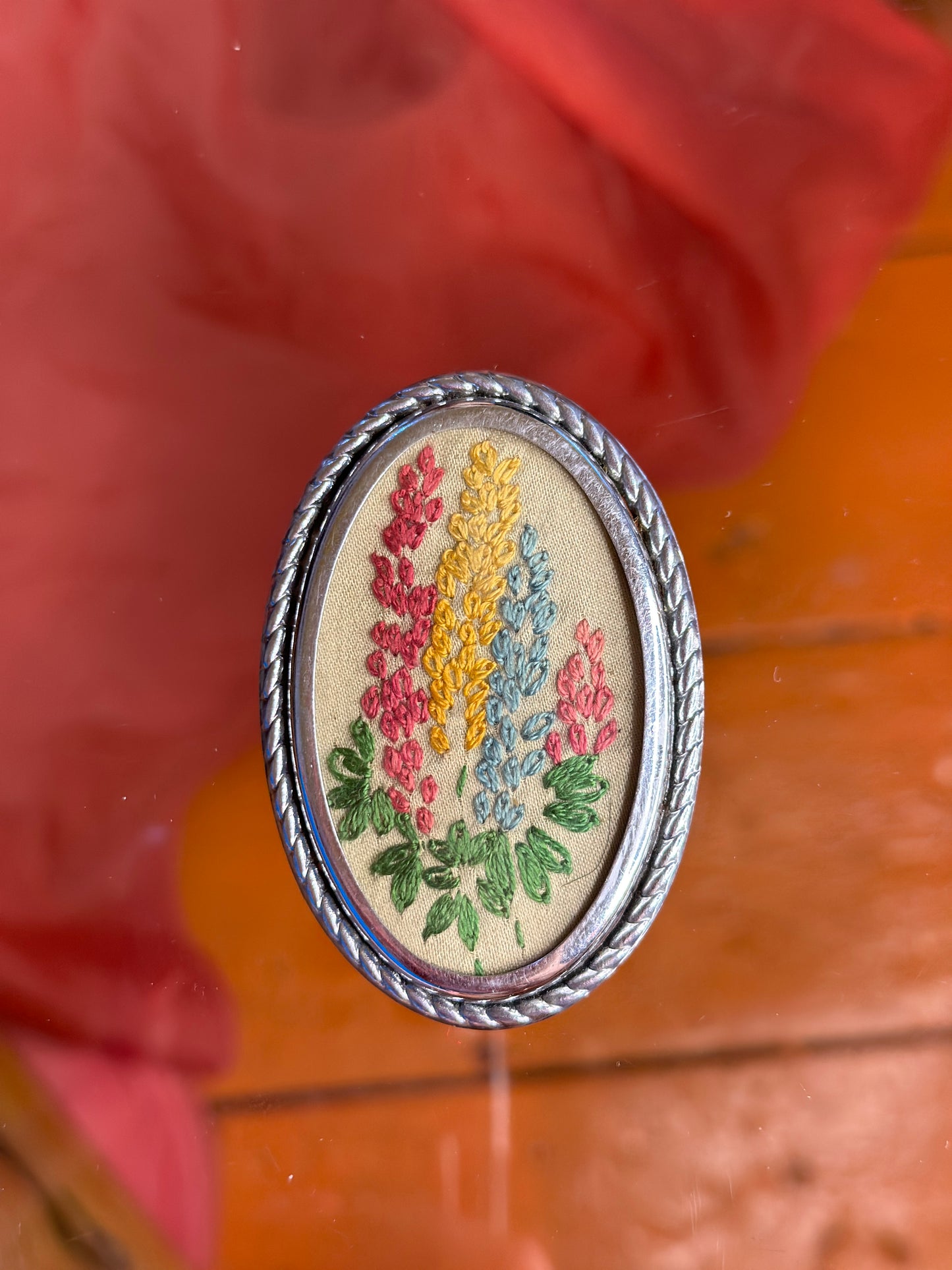 Floral Lupin Embroidered Handmade Brooch 1940s #14