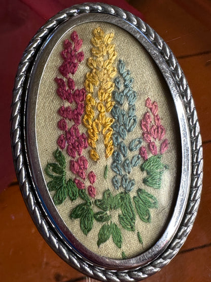 Floral Lupin Embroidered Handmade Brooch 1940s #14