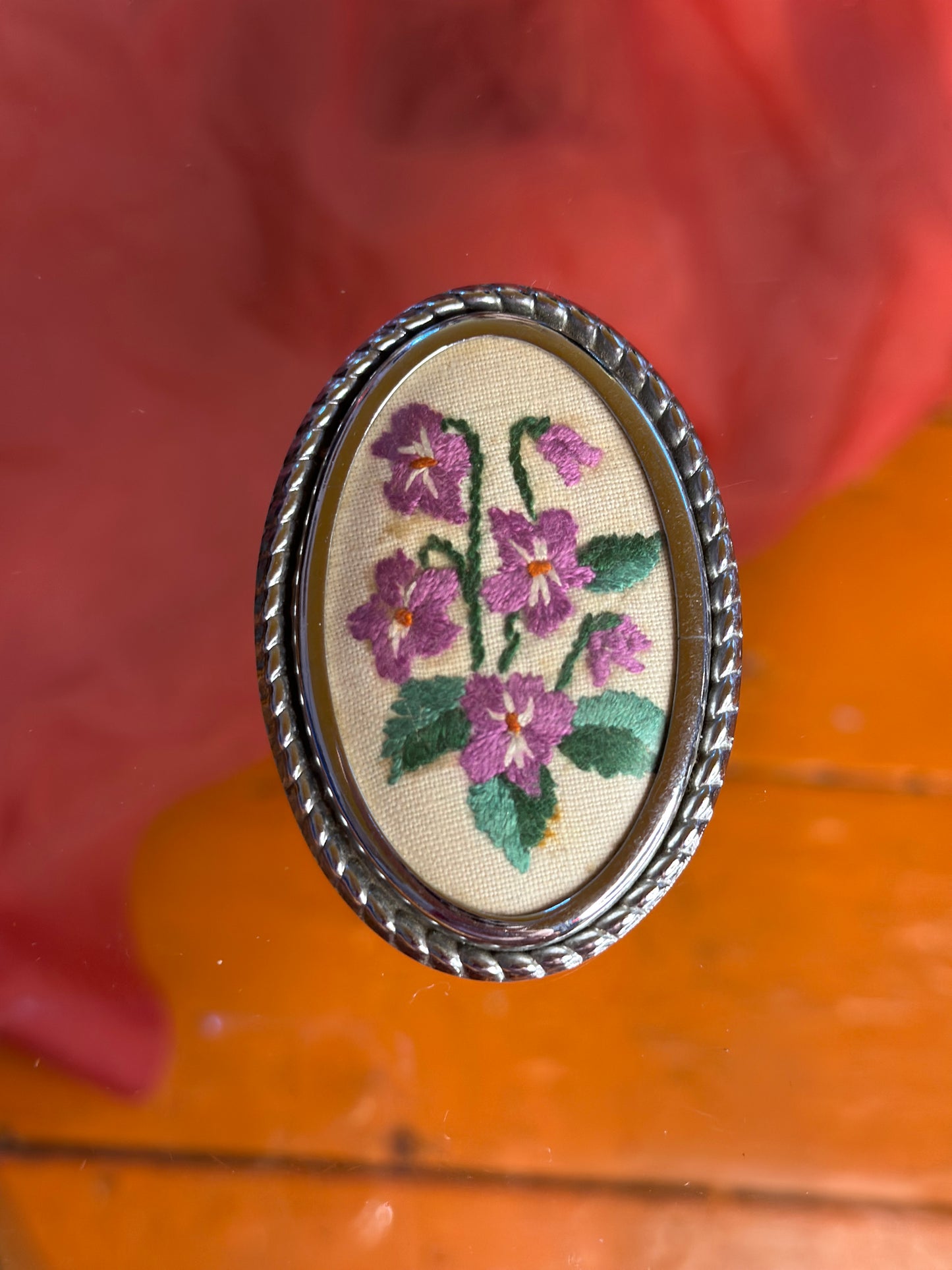 Purple Flower Embroidered Handmade Brooch 1940s #11