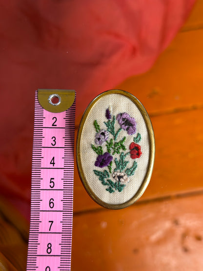 Floral Pansies Embroidered Handmade Brooch 1940s #40