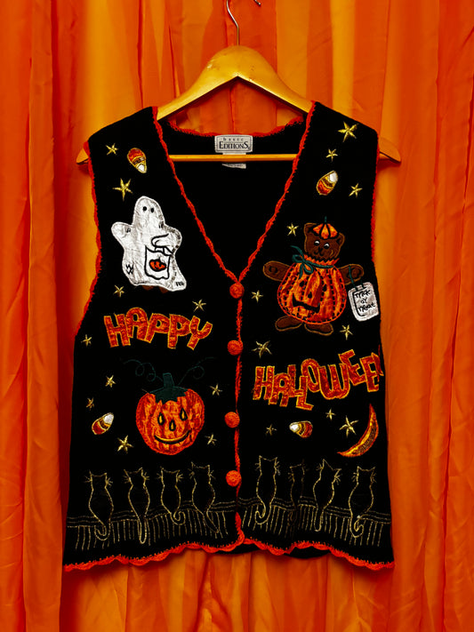 Vintage 'Happy Halloween' Knit Waistcoat