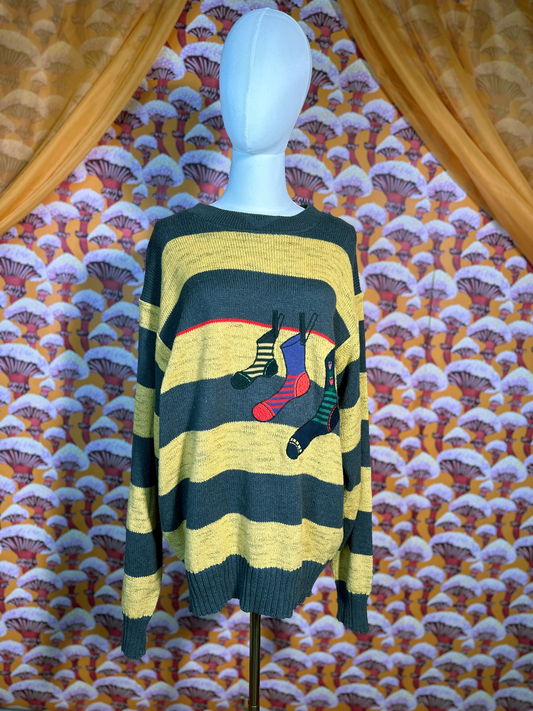 Vintage 90s Carlo Colucci Jumper with Socks Embroidery