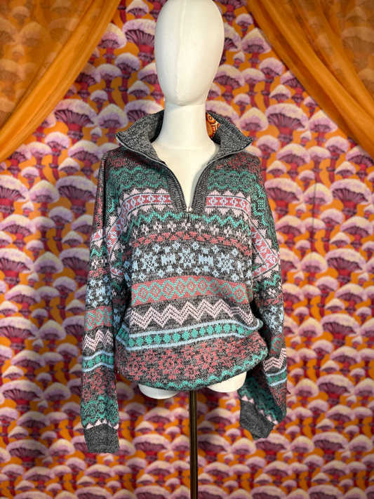 Vintage 90s Patterned Half Zip Ski Jumper