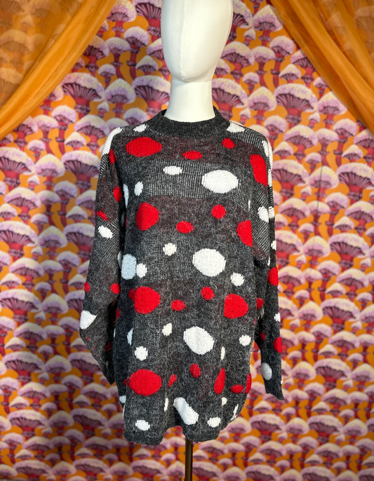 Vintage 80s Spot Pattern Jumper in Grey and Red