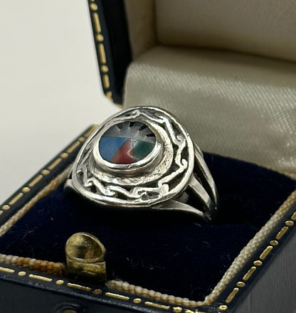 Vintage 925 Silver Ring with Mosaic Resin Detail size M1/2