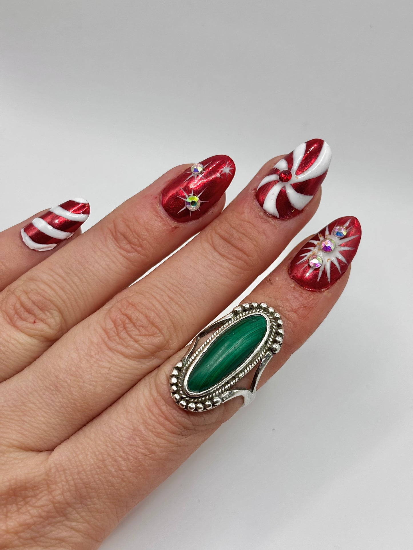 Vintage Sterling Silver Malachite Ring, Size K