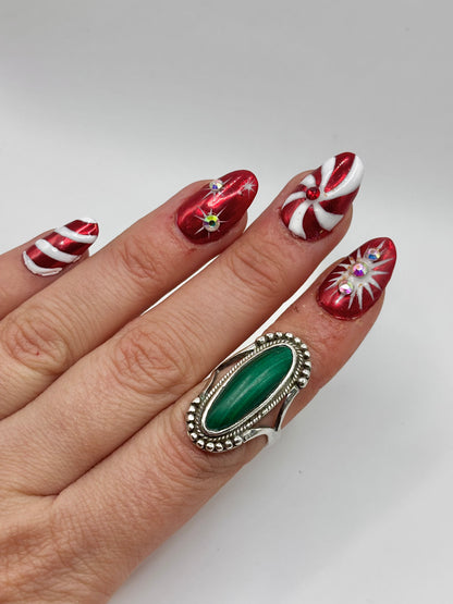 Vintage Sterling Silver Malachite Ring, Size K