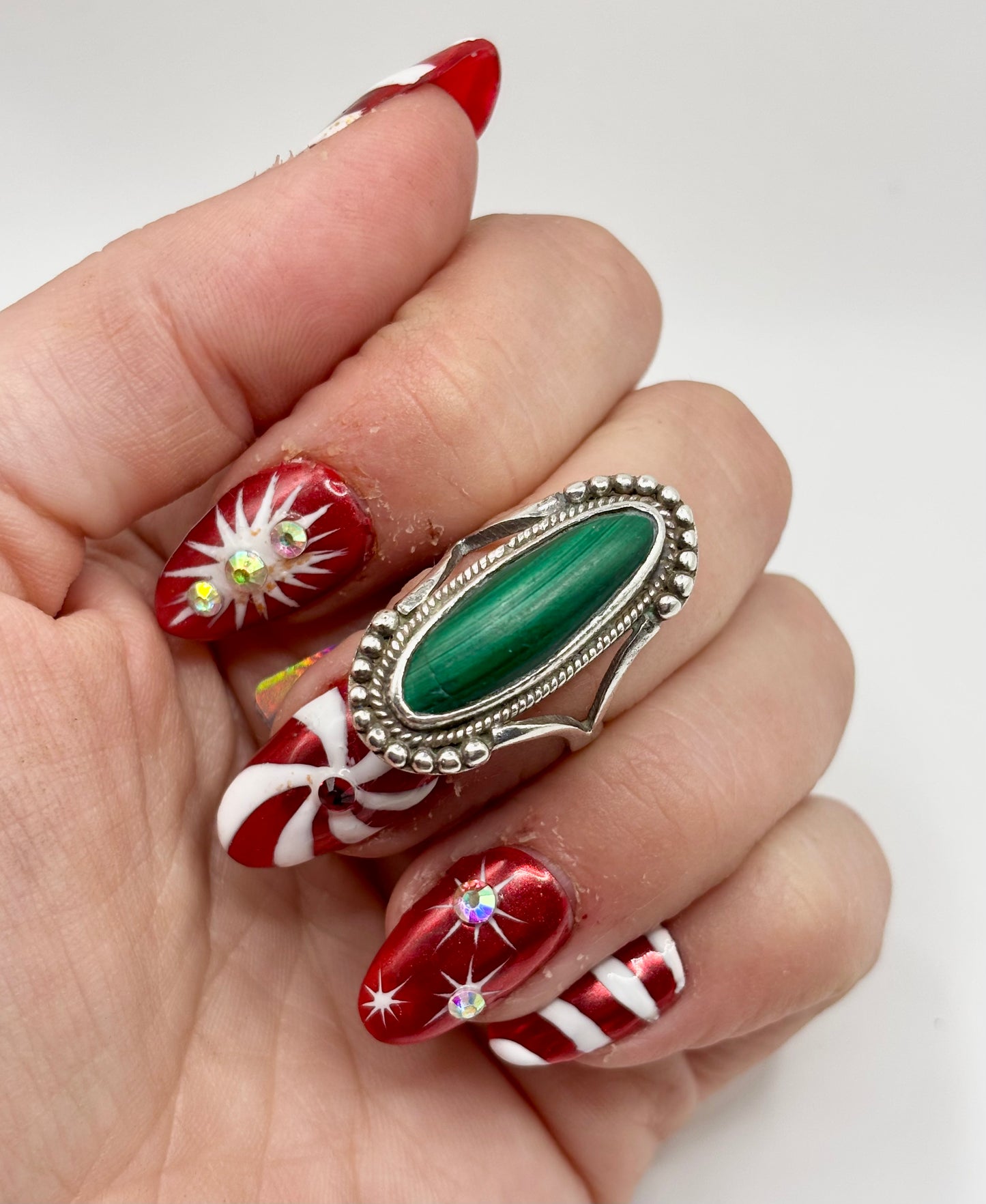 Vintage Sterling Silver Malachite Ring, Size K