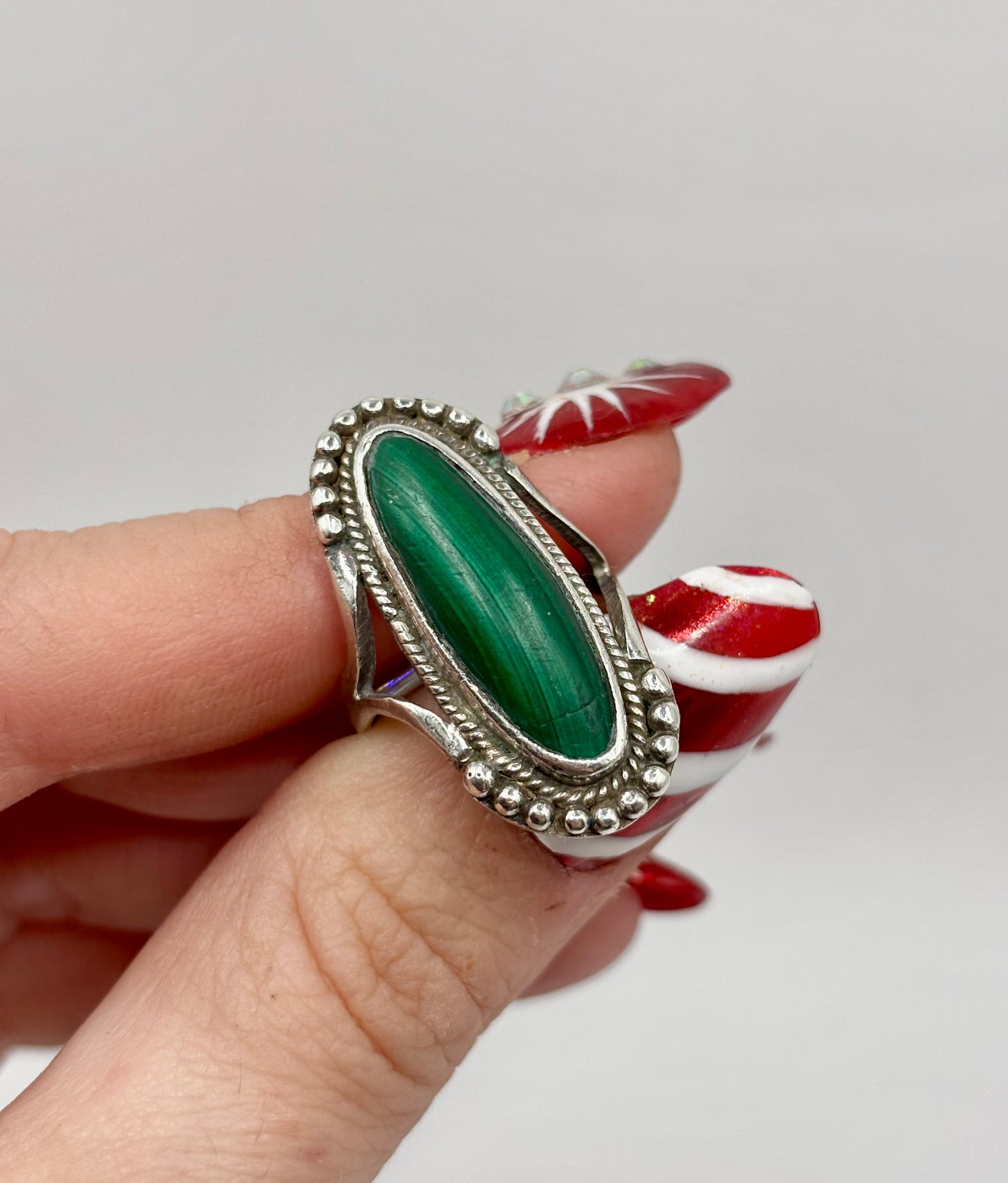 Vintage Sterling Silver Malachite Ring, Size K
