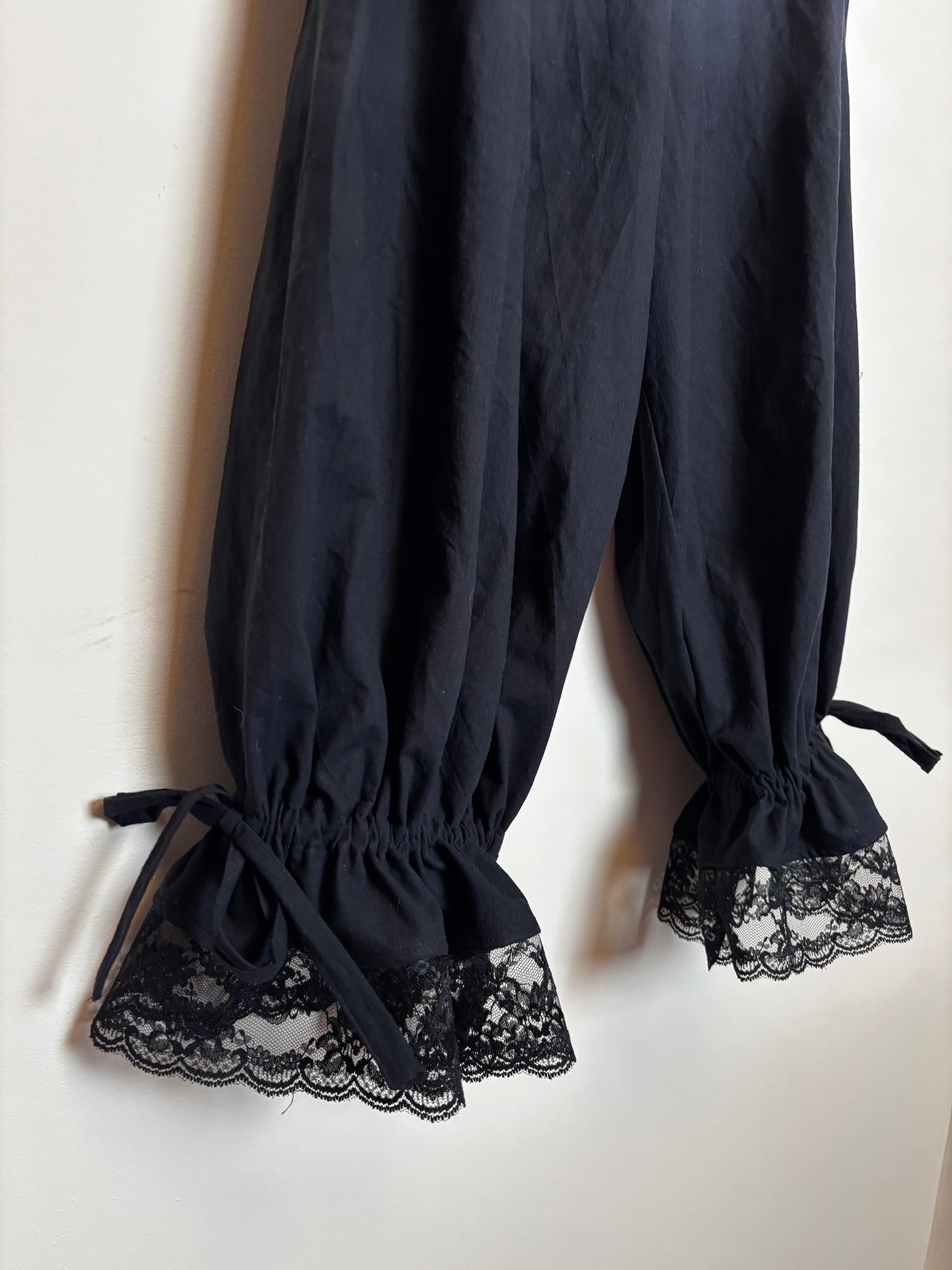 Bloomer Trousers | Black Linen with Vintage Lace | Made to order