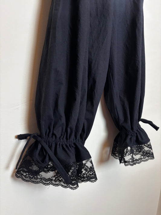 Bloomer Trousers | Black Linen with Vintage Lace | Made to order