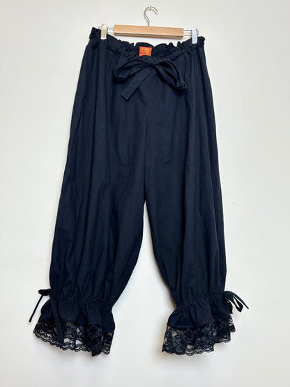 Bloomer Trousers | Black Linen with Vintage Lace | Made to order