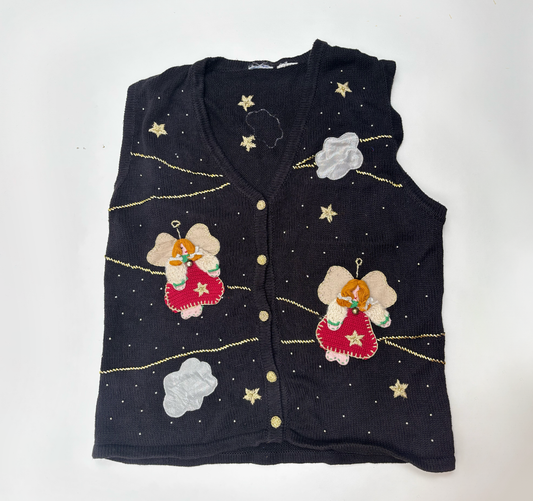 Vintage Christmas Knit Waistcoat with Angel Applique