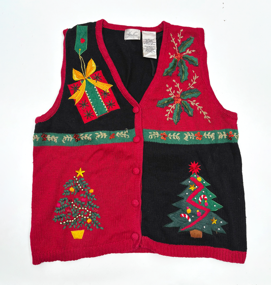 Vintage Christmas Knit Waistcoat with Festive Applique