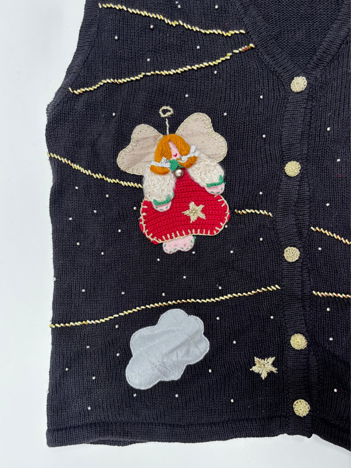 Vintage Christmas Knit Waistcoat with Angel Applique