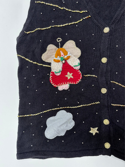 Vintage Christmas Knit Waistcoat with Angel Applique