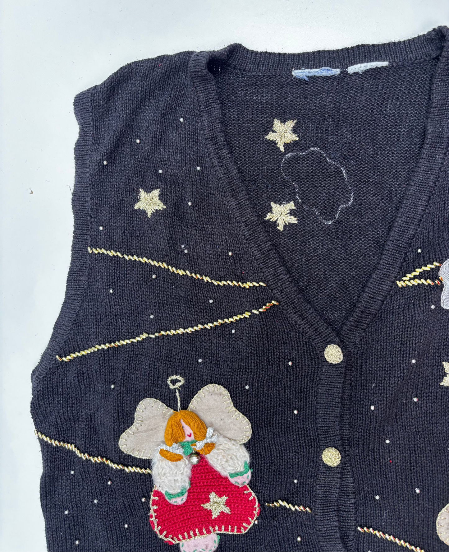 Vintage Christmas Knit Waistcoat with Angel Applique