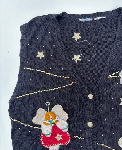 Vintage Christmas Knit Waistcoat with Angel Applique