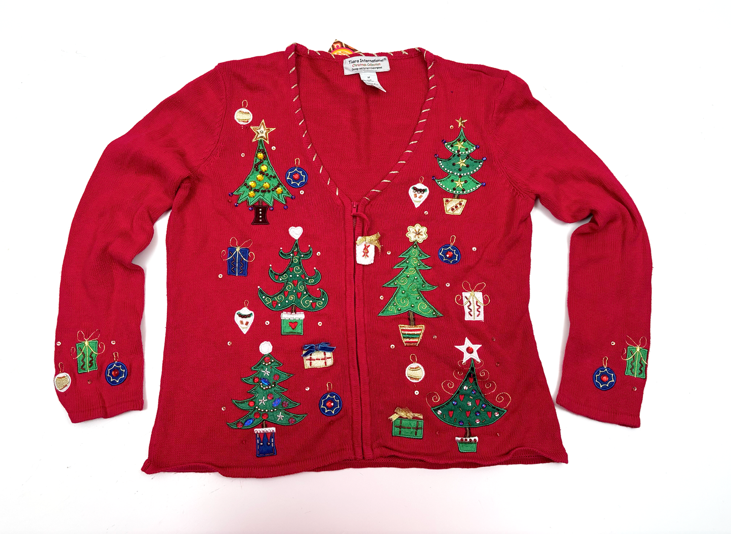 Vintage Christmas Tree Zip Up Cardigan