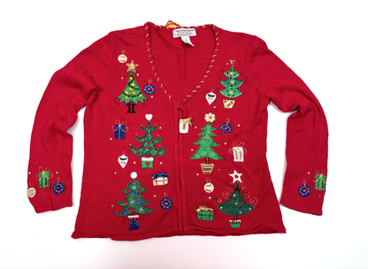 Vintage Christmas Tree Zip Up Cardigan
