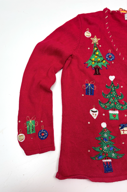 Vintage Christmas Tree Zip Up Cardigan