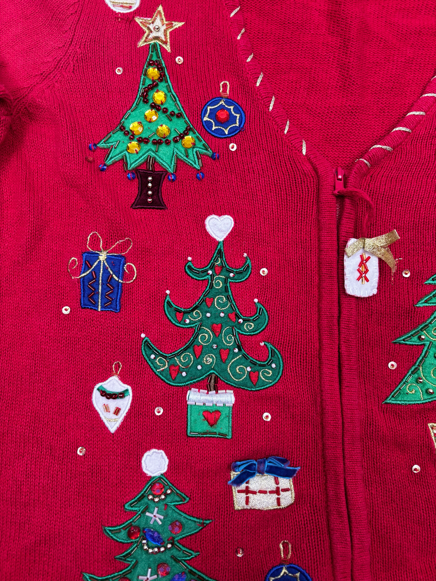 Vintage Christmas Tree Zip Up Cardigan