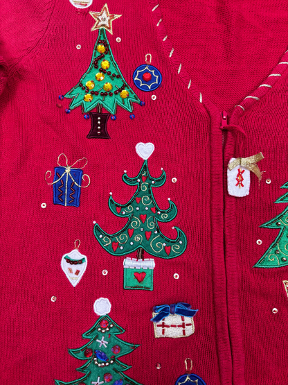Vintage Christmas Tree Zip Up Cardigan