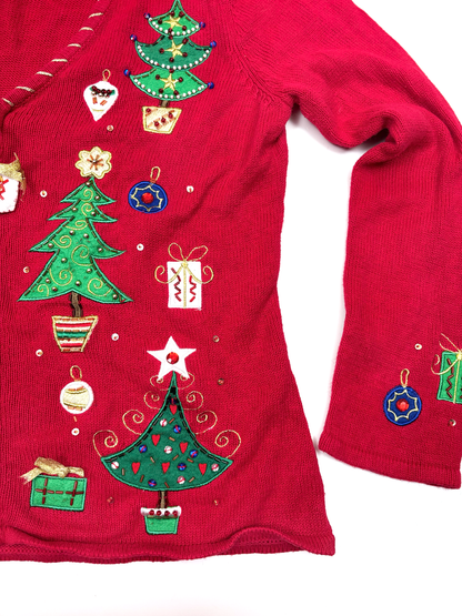 Vintage Christmas Tree Zip Up Cardigan