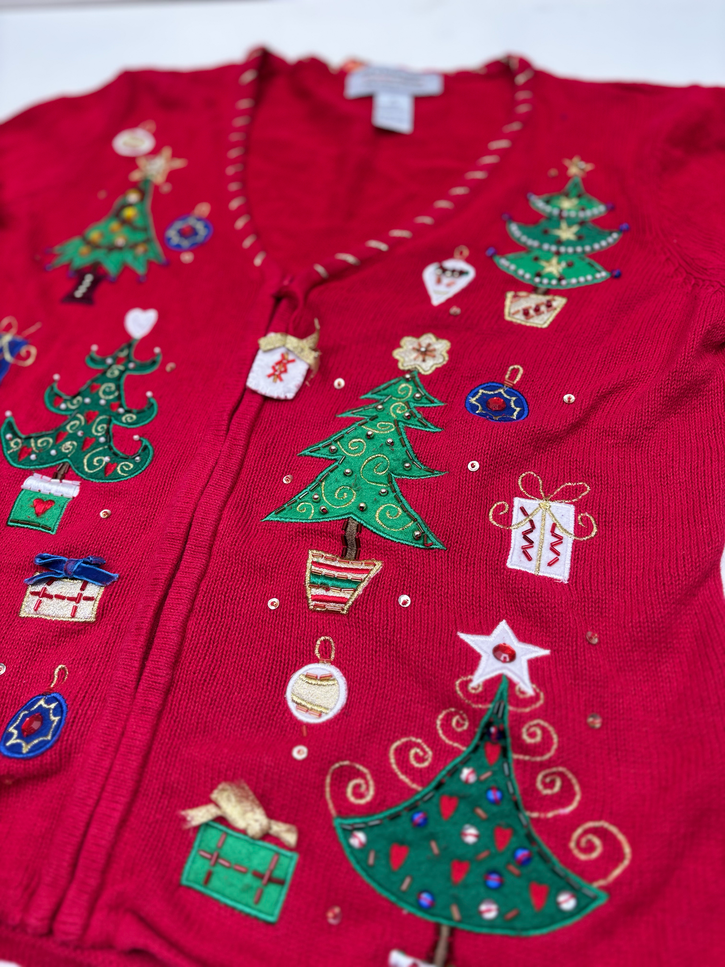 Vintage Christmas Tree Zip Up Cardigan
