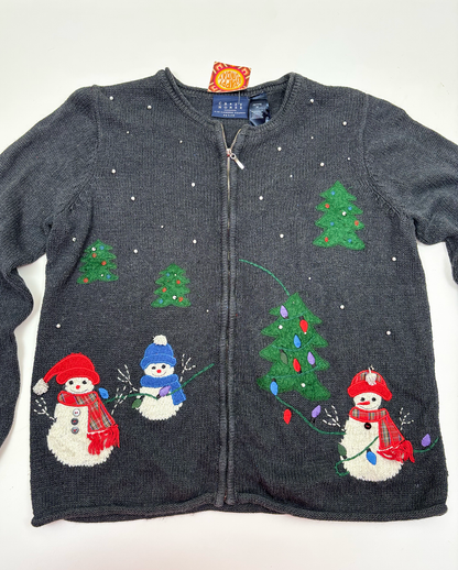 Vintage Christmas Knitted Cardigan with Snowmen