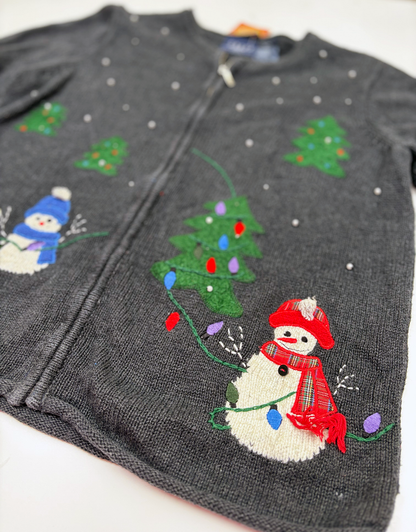 Vintage Christmas Knitted Cardigan with Snowmen